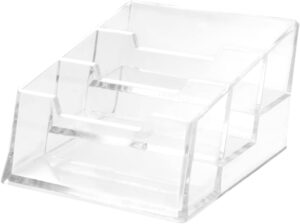 Acrylic Business Card Holder with Three Slots Office Desk Organizer for Cards Premium Table Storage Box for School Supplies and Stationery Great present Idea