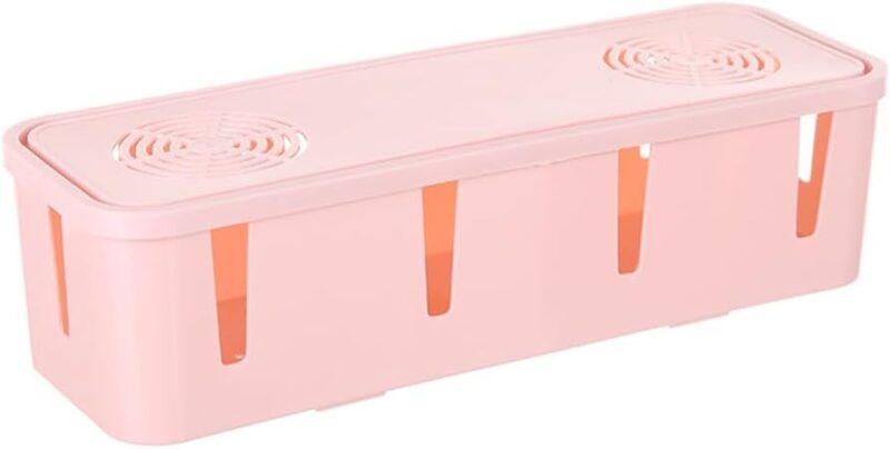 Plug Socket Dust Safety Box Pink Cable Hider Box for Storage and Organization of Cords Wires and Cables for Desk and Home Use