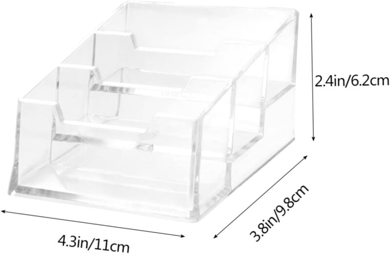 Acrylic Business Card Holder with Three Slots Office Desk Organizer for Cards Premium Table Storage Box for School Supplies and Stationery Great present Idea - Image 2