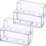 2 Pieces Clear Business Card Holder 2 Tiers Plastic Card Stand Organizer Card Holder Display for Home Office, 120 Cards Capacity