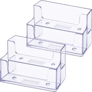 2 Pieces Clear Business Card Holder 2 Tiers Plastic Card Stand Organizer Card Holder Display for Home Office, 120 Cards Capacity