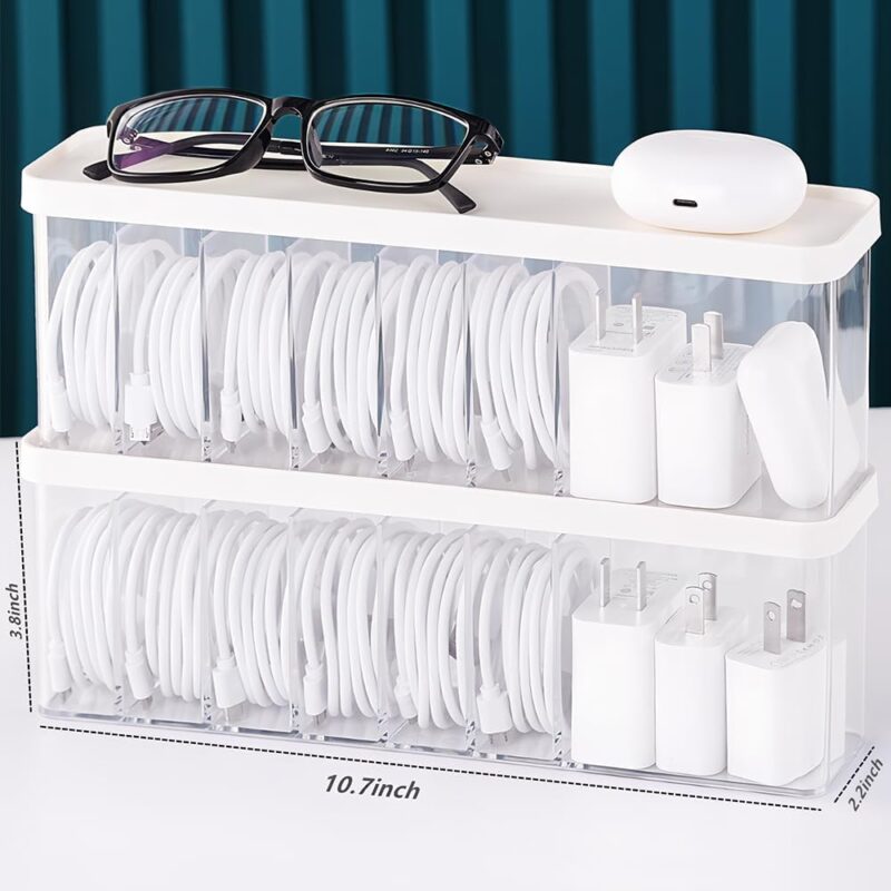 Charger Cable Cord Storage Organizer Box - 2 Pack With Lid - Easy Storage Without Cable Ties - Image 2