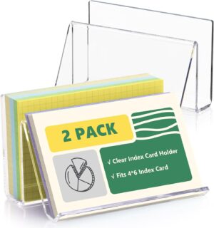 2 Pack Index Card Display Stand 4x6 Index Card Storage Box Flash Card Holder Acrylic Postcard Display Rack Notecard Organizer Business Card Stand for Desk Home Office(Transparent No Card)