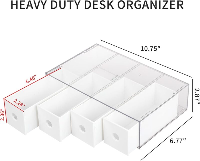 2 Pack Plastic Cord Organizer Drawers, Cable Storage Box with 40pcs of Wire Ties, Large Electronics Management Display Case for Desk Accessories, Office Supplies, USB, data Cable (White) - Image 2