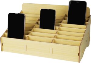 24 Grid Wooden Desktop Storage Box Mobile Phone Management Storage Box Creative Desktop Office Meeting Finishing Grid Multi Cell Phone Rack Display