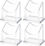 4 Packs Vertical Acrylic Business Card Holders for Desk, 1 Slot Vertical Clear Business Name Card Display Stand, Accessory Name Organizer for office Home, Exhibition