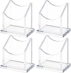 4 Packs Vertical Acrylic Business Card Holders for Desk, 1 Slot Vertical Clear Business Name Card Display Stand, Accessory Name Organizer for office Home, Exhibition