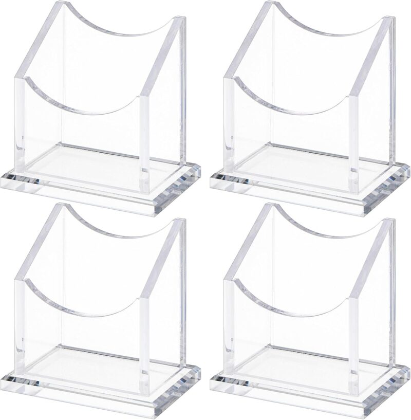 4 Packs Vertical Acrylic Business Card Holders for Desk, 1 Slot Vertical Clear Business Name Card Display Stand, Accessory Name Organizer for office Home, Exhibition