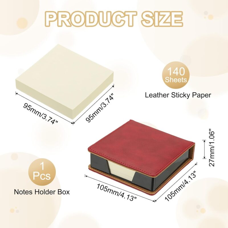 140 Sheets Leather Sticky Notes Holder, 10inch Post Notes Holder Storage Box Desktop Mini Case Business Card Holder Memo Pad Organizer for Desk Home Office Books Notebook, Red - Image 2
