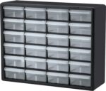 24-Drawer Plastic Drawer Storage Cabinet for Garage Organization, Bead Organizer, Building Bricks Storage, Teacher Toolbox, Makeup Organizer, 20-Inch W x 6-Inch D x 16-Inch H, 10124 Black