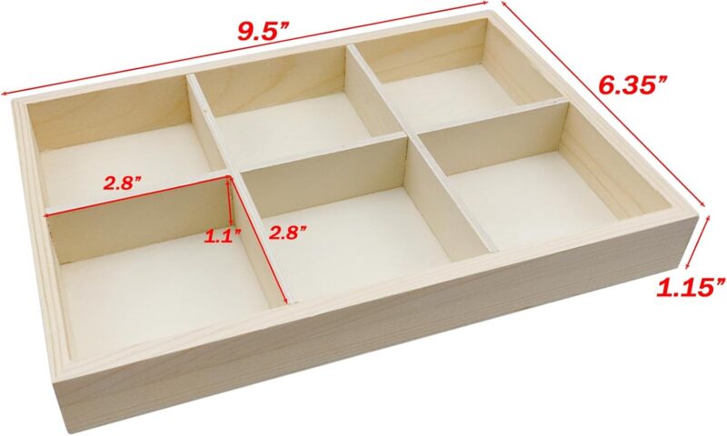 6 Grids Wooden Jewelry Tray 2.8 Inch Compartment Showcase Display Case Handicraft Storage Box Art Tool Box Drawer Organizer 2Pcs - Image 2