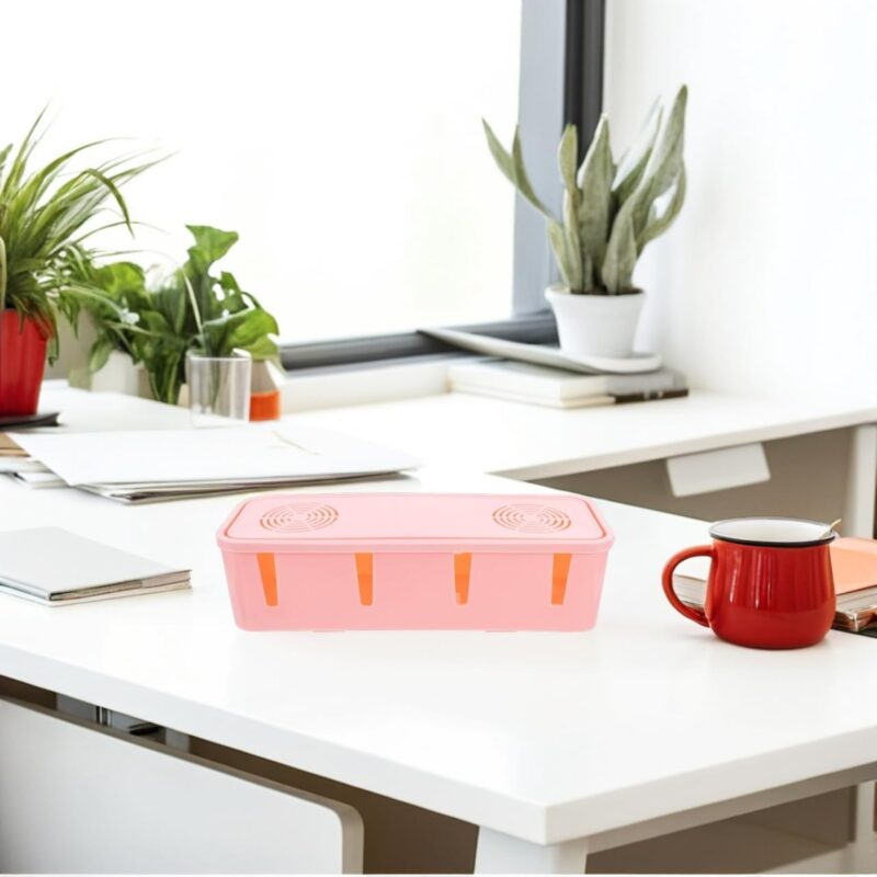 Plug Socket Dust Safety Box Pink Cable Hider Box for Storage and Organization of Cords Wires and Cables for Desk and Home Use - Image 2