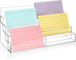 4 Tier Index Card Display Stand 3x5 Acrylic Card Holder for Desk File Note 8 Pockets Clear Postcard Stand Index Card Rack Acrylic Business Card Stand for Office Classroom 10.8 X 4 X 5.1 No Index Card