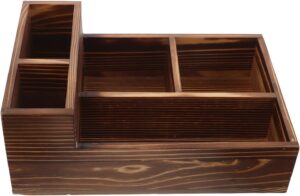 Wooden Storage Box Rustic Brown Wood Stationery Supplies Organizers Multi-compartment Desktop Organizer Containers Bins For Home Office