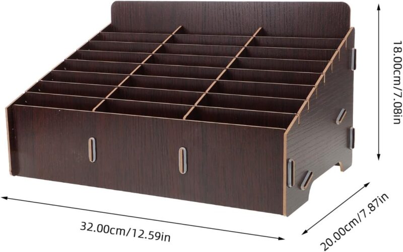 Wooden Mobile Phone Desktop Organiser, 24 Compartments Storage Boxes, Dark Brown, Multifunctional Mobile Phone and Document Storage, Ideal for Home and Office - Image 2