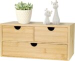 Bamboo Desk Organizer, 3 Drawer Desktop Organizer, Tabletop Storage Organization Box for Bills, Countertop, Home Office Supplies