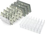 2 Pack Acrylic Money Organizer Cash Trays,7 Section Dividers Money Organizer,Eyeshadow Makeup Palette Organizer,Clear Bill Money Organizer for Cash Envelope Card