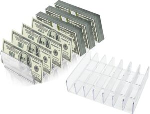 2 Pack Acrylic Money Organizer Cash Trays,7 Section Dividers Money Organizer,Eyeshadow Makeup Palette Organizer,Clear Bill Money Organizer for Cash Envelope Card