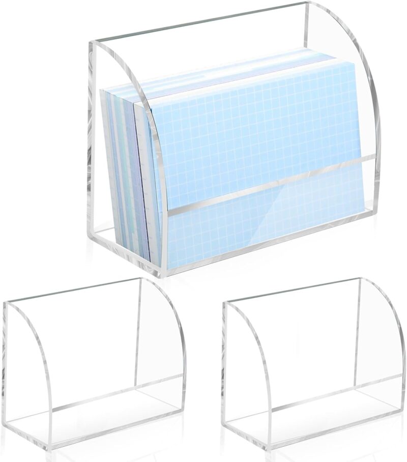 2 Pack Index Card Display Stand 3x5 Acrylic Card Holder for Desk File Note 4x2.4x5.4 Inch Clear Postcard Stand Index Card Rack Acrylic Business Card Stand for Office Business Classroom (No Card)
