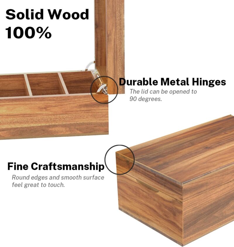 Acacia Wood Business Card Holder with Lid – 2x3.5” Index Card Organizer with 5 Compartments, Holds 600 Cards, Magnetic Closure, 20 Blank Tabs – Rustic Desktop Filing Box for Office & Home - Image 2