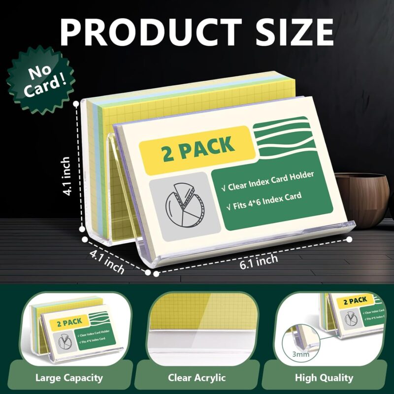 2 Pack Index Card Display Stand 4x6 Index Card Storage Box Flash Card Holder Acrylic Postcard Display Rack Notecard Organizer Business Card Stand for Desk Home Office(Transparent No Card) - Image 2