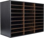 Wood Adjustable Literature Organizer Desktop File Sorter Mail Center Paper Storage Cabinet Home & Office Mailbox School Classroom Keepers, 27 Slots Compartments, Black/Archaize