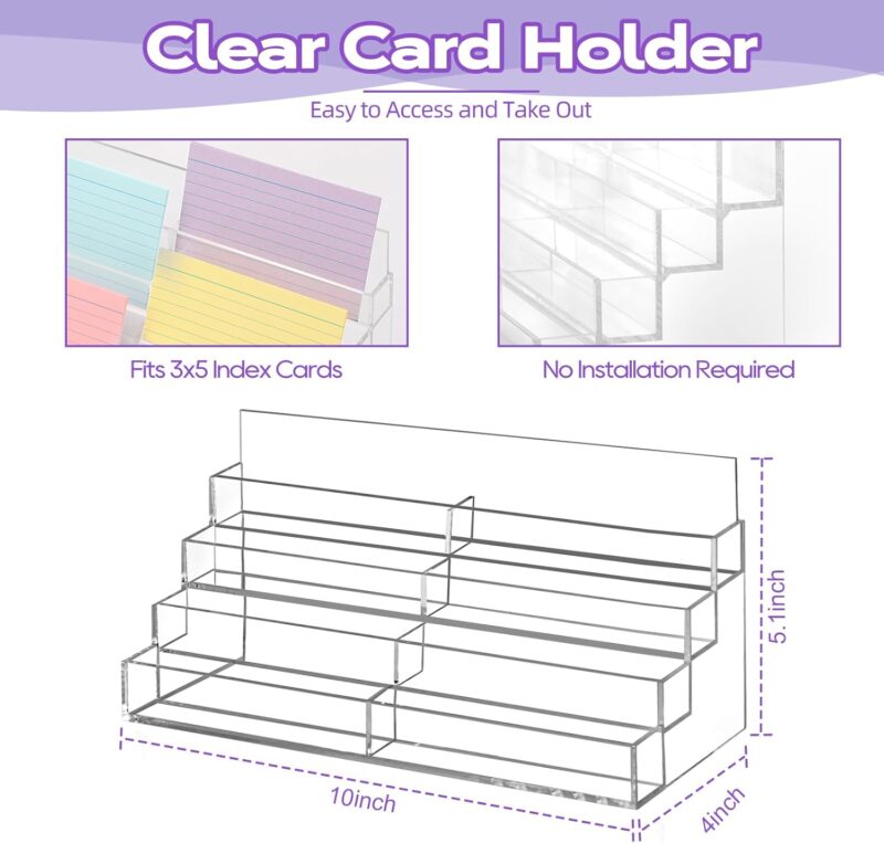 4 Tier Index Card Display Stand 3x5 Acrylic Card Holder for Desk File Note 8 Pockets Clear Postcard Stand Index Card Rack Acrylic Business Card Stand for Office Classroom 10.8 X 4 X 5.1 No Index Card - Image 2