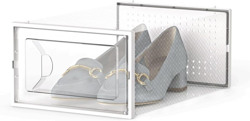 15 Pack Shoe Storage Boxes, Large Clear Plastic Stackable Shoe Organizer for Closet, Connect Left and Right Shoe Boxes Case Container Bin for Entryway, Drop Front, Fit for Size 10(White) - Image 2