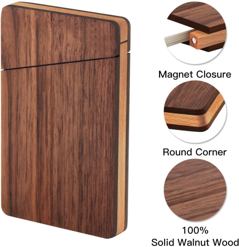 Wood Business Card Holders Wooden Business Card Case Name Card Holder Walnut Card Holder with Magnetic Closure Portable (Black walnut) - Image 2