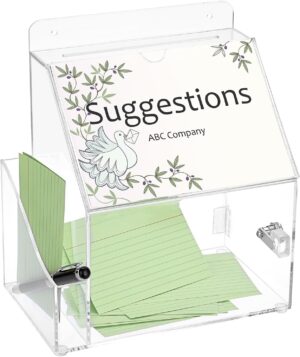Acrylic Suggestion Box With Lock Wall Mounted Acrylic Donation Box with 5"x7" Sign Slot, Office Ballot Boxes with Side-Pocket Collection Boxes for Voting Locking Suggestion Mailbox ,Clear