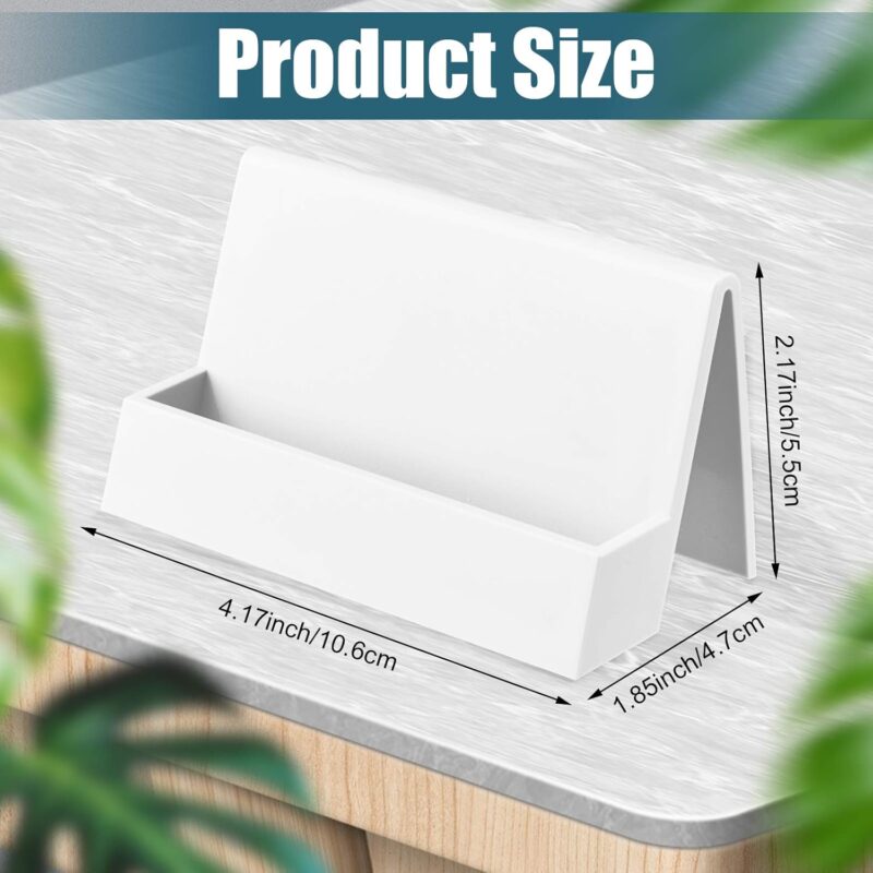 2 Pieces Business Card Holder for Desk Modern Plastic Name Card Case Display Stand Tabletop Business Card Rack for Women and Men (White, Pink) - Image 2