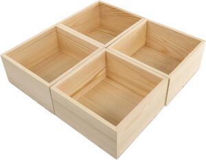 Ring 4 Pieces Boxes Small Wooden Box Without Lid Jewellery Organiser Clear Jewellery Organiser Compartment Square Organiser Small Wooden Boxes for Crafts Storage Shelf Wedding Woods