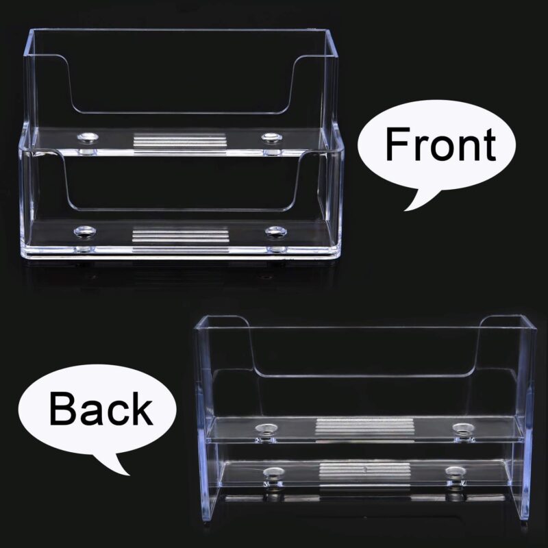 2 Pieces Clear Business Card Holder 2 Tiers Plastic Card Stand Organizer Card Holder Display for Home Office, 120 Cards Capacity - Image 2