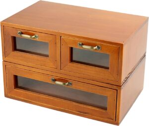 Wooden Box Organizer, Wood Desktop Storage Cabinet with 3 Drawers, Dark Brown