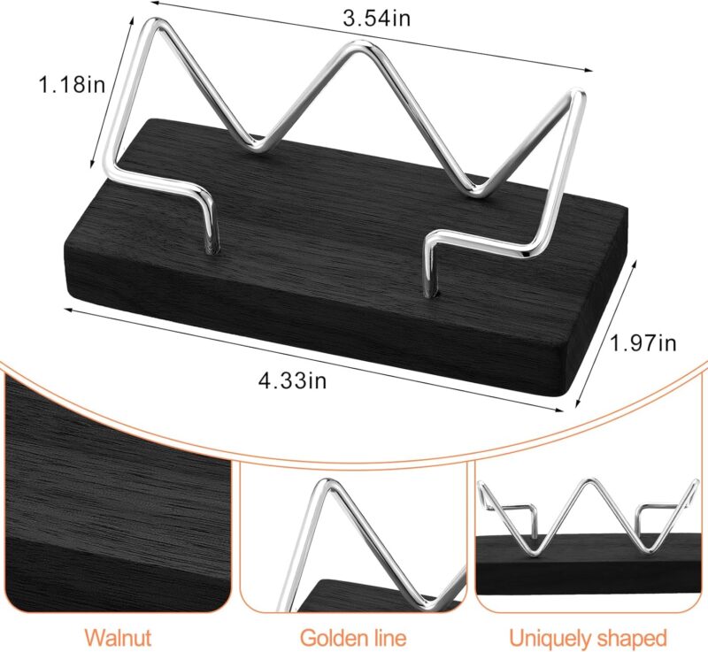 2 Pieces Wood Business Card Holder for Desk Wooden Business Card Display Stand Postcard Holder for Office Home Desktop (Black, Silver) - Image 2