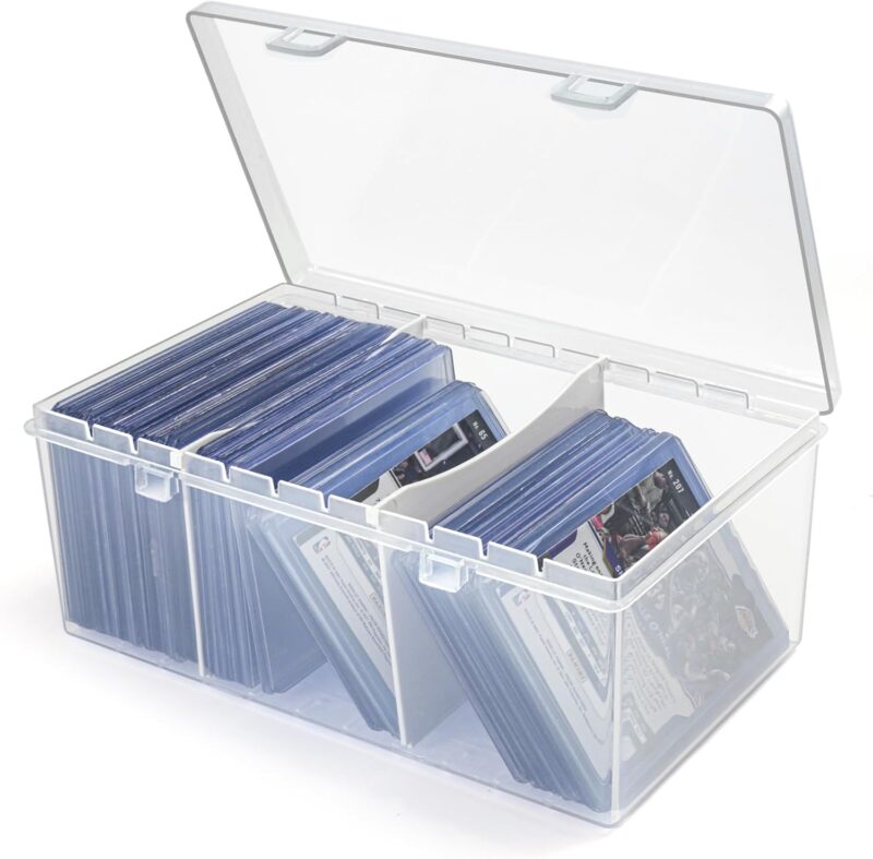 Plastic Top loader Storage Box with Dividers, Trading Card Storage Box, Sports Cards Storage Box, Top loader Case for baseball cards storage- 1 Pack