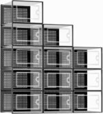 X-Large Shoe Storage Boxes Organizers Clear Plastic Stackable 12 Pack, Shoe Rack & Holder Substitute, Sneaker Containers, Toy Storage Organizer Bins for Entryway, Closet, Under Bed, Black
