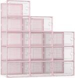 X-Large Shoe Storage Boxes Organizers Clear Plastic Stackable 12 Pack, Shoe Rack & Holder Substitute, Sneaker Containers, Toy Storage Organizer Bins for Entryway, Closet, Under Bed, Pink