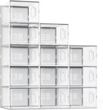 X-Large Shoe Storage Box Fit Size 11, Clear Plastic Stackable Shoe Organizer for Closet, Space Saving Sneaker Shoe Rack Containers Bins Holders for Entryway, Under Bed, 12 Pack Clear