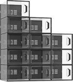 X-Large Shoe Storage Box Fit Size 11, Clear Plastic Stackable Shoe Organizer for Closet, Space Saving Sneaker Shoe Rack Containers Bins Holders for Entryway, Under Bed, 12 Pack Black