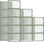 Shoe Boxes, Pack of 12 Shoe Storage Organizers, Stackable Clear Plastic Boxes for Closet, Sneakers, 9.1 x 13.1 x 5.6 Inches, Fit up to US Size 11, Transparent and Laurel Green