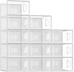 Large 12 Pack Shoe Storage Box, Shoe Organizer for Closet, Clear Plastic Stackable Shoe Boxes, Space Saving Foldable Sneaker Shoe Rack Containers Bin Holder (Clear)